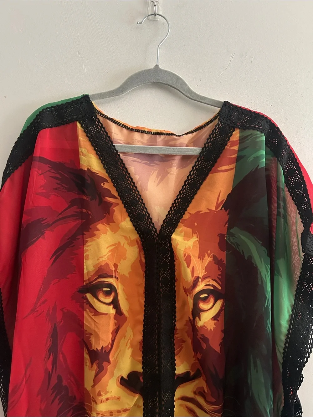 Women's Lion-Print V-Neck Swim Coverup in Red, Yellow & Green